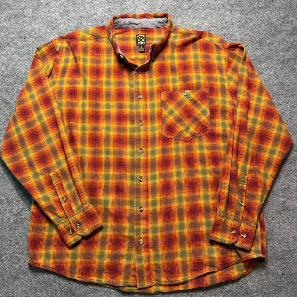 NOBLE OUTFITTERS Mens Flannel Shirt Extra Large Orange Yellow Plaid Button Down